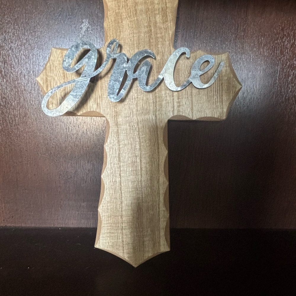 Wooden Cross with Silver 'Grace' Accent